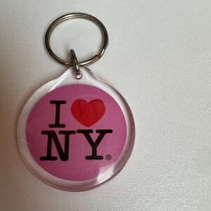 I Love‎ NY Keychain Pink Round Charm Souvenir